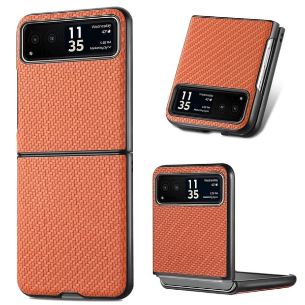Motorola Razr 40 läderfodral i kolfiberstil - Brun Brun