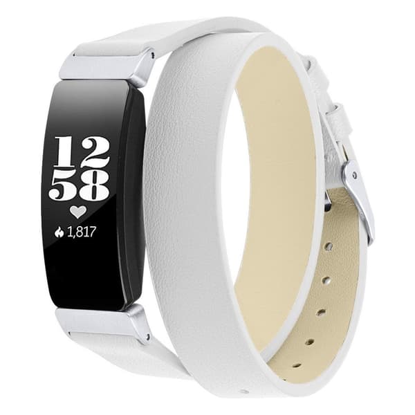 Fitbit Inspire / Inspire HR äkta läder klockband - Vit / Silver Spänne Vit