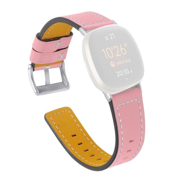 Fitbit Sense / Versa 3 weaving genuine leather watch band - Pink Rosa