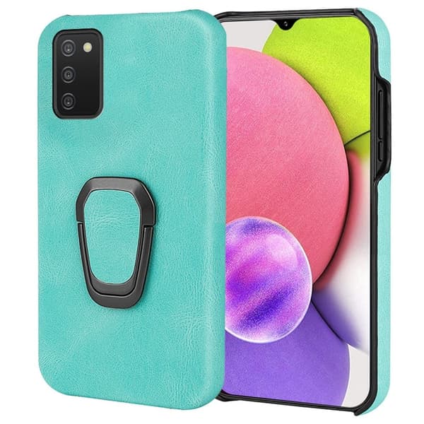 Stötsäkert läderfodral med oval kickstand för Samsung Galaxy A03s - Matcha Grön Grön
