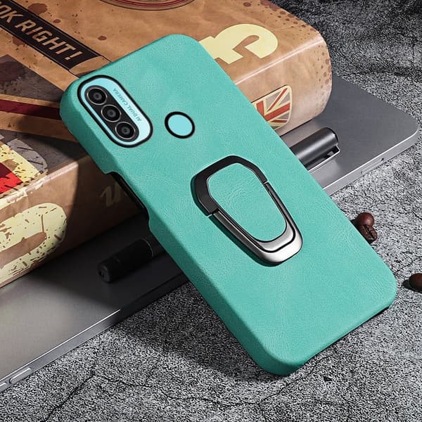 Stötsäkert läderfodral med oval kickstand för Motorola Moto E30 / E20 / E40 - Ljusgrön Grön