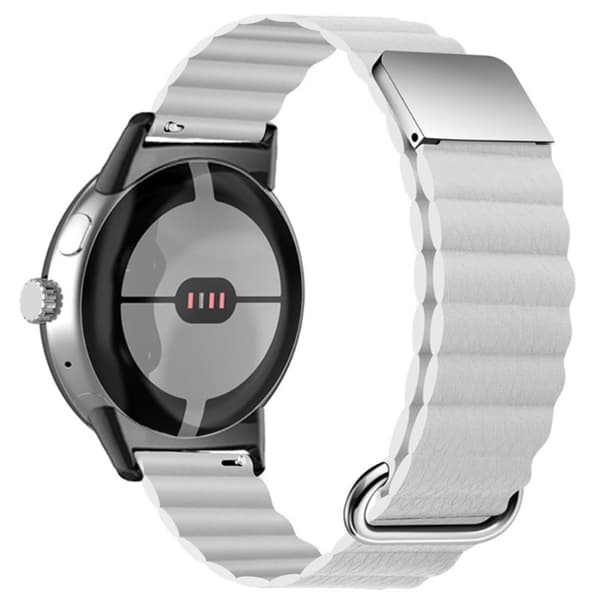 Google Pixel Watch klokkerem i ekte skinn med magnetisk spenne - Hvit White
