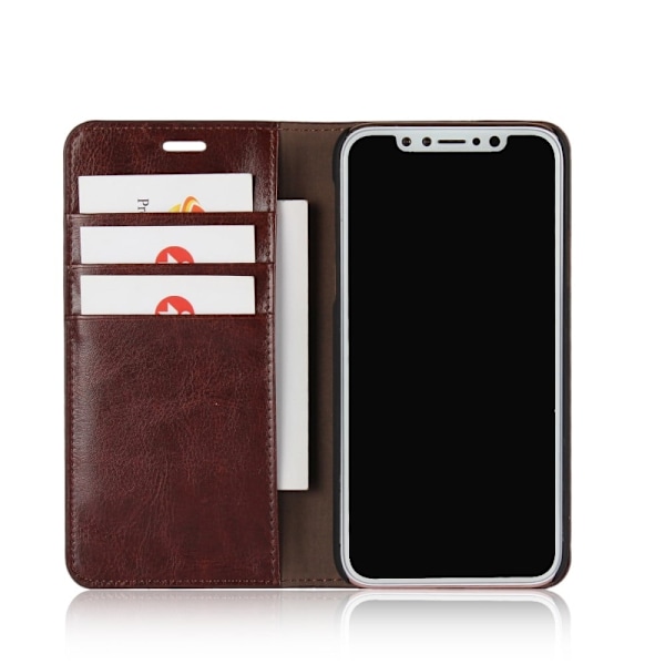 iPhone X Äkta läder fodral - Kaffe Brun