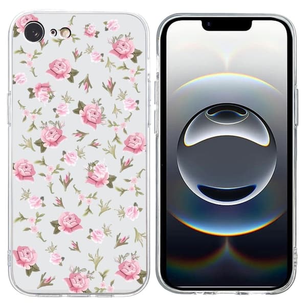 iPhone 16e-etui Mykt, fleksibelt bakdeksel med mønsterutskrift - Rosa Blomst Pink