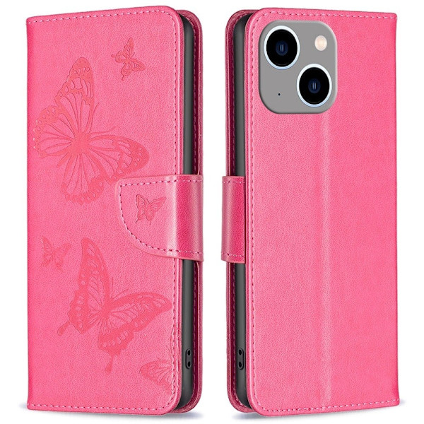 Butterfly läder iPhone 14 Plus fodral - Rosa Rosa
