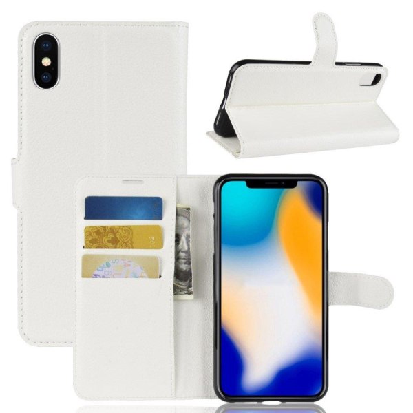 iPhone Xs Max flip etui i læder med litchi-tekstur - Hvid White