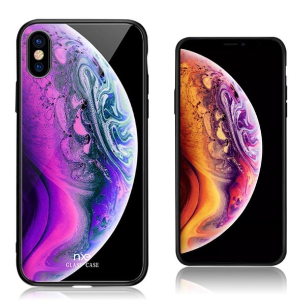 NXE iPhone Xs Max härdat glasfodral med ljusmönster - Lila / Blå multifärg