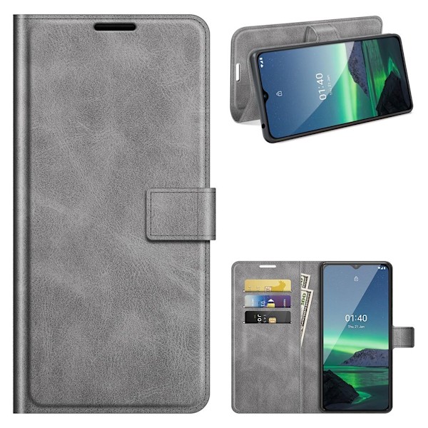 Hållbart konstläder Nokia 1.4 fodral med plånbok - Silver/Grå Silvergrå