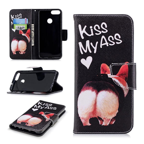 Huawei P Smart PU Nahkainen Kuvallinen Lompakko Suoja Kotelo - Kiss My Ass Multicolor