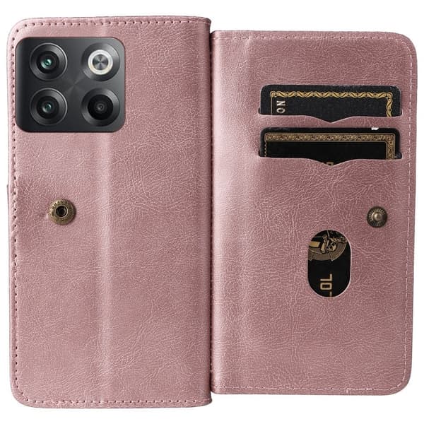 10-slot Lommebok Etui til OnePlus Ace Pro / 10t - Rose Gull Pink