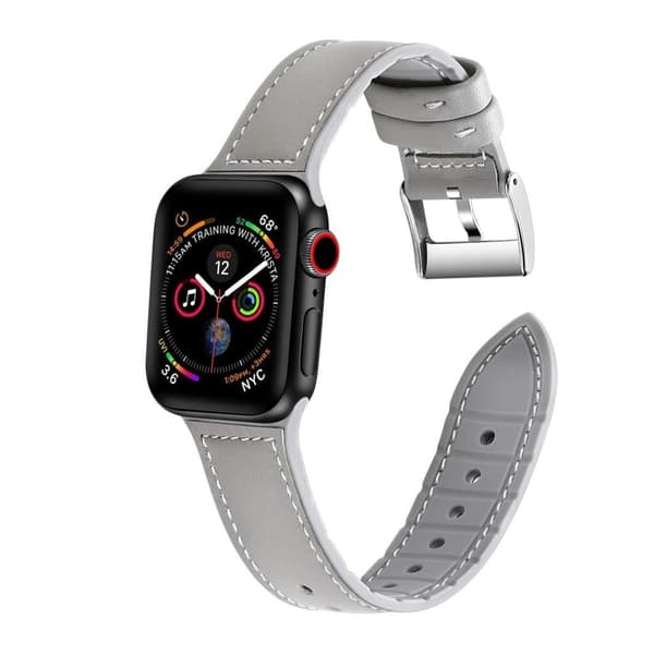 Apple Watch Series 5 44 mm klockarmband i genuint läder och silikon - Grå Silvergrå