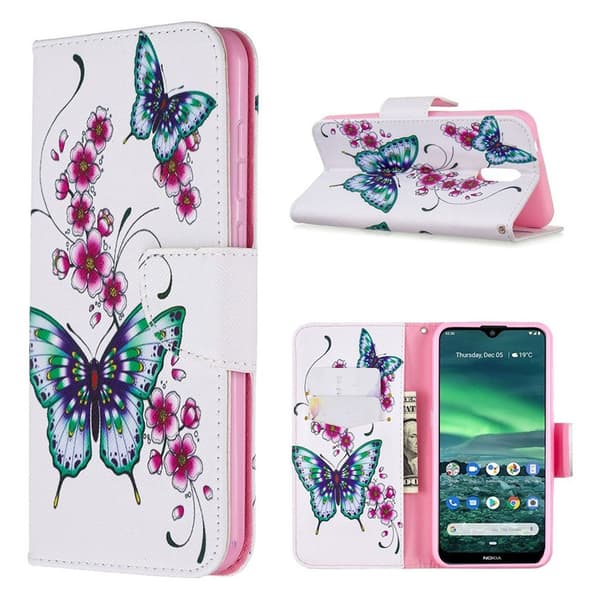 Wonderland Nokia 2.3 flip-etui - Sommerfugl Og Blomster Multicolor