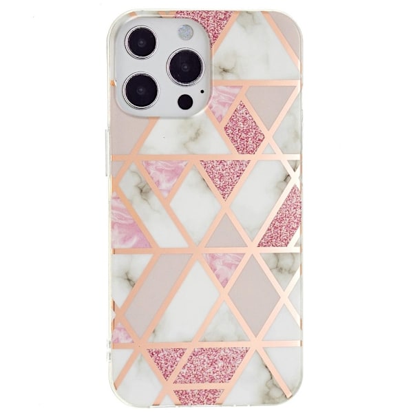 Marble iPhone 14 Pro Max Etui - Rosa / Hvit Pink