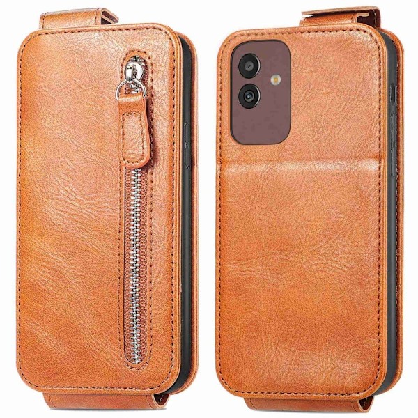 Vertical Flip Phone Suojakotelo With Zipper For Samsung Galaxy M13 5G - Ruskea Brown