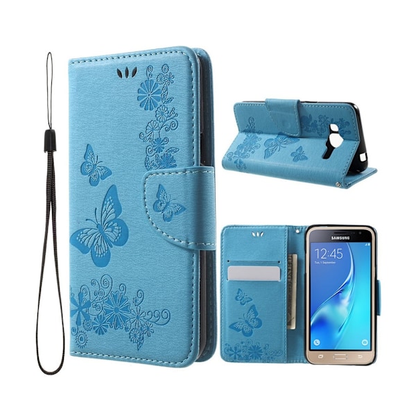 Moberg Samsung Galaxy J3 (2016) læder-etui med kortholder og stander - Blå Blue