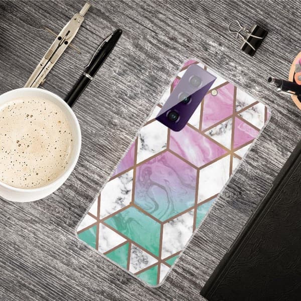 Marble Samsung Galaxy S21 FE Etui - Hvid Diamant i Farverig Baggrund Multicolor