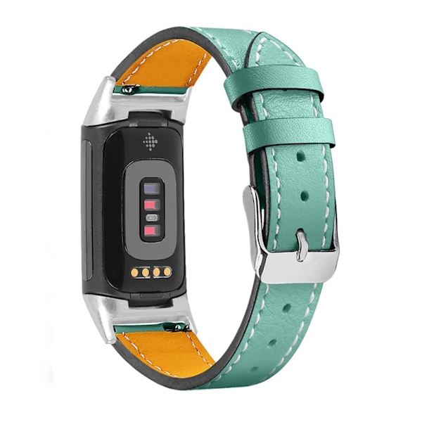 Enkelt klockarmband i äkta läder till Fitbit Charge 5 - Teal Grön Grön