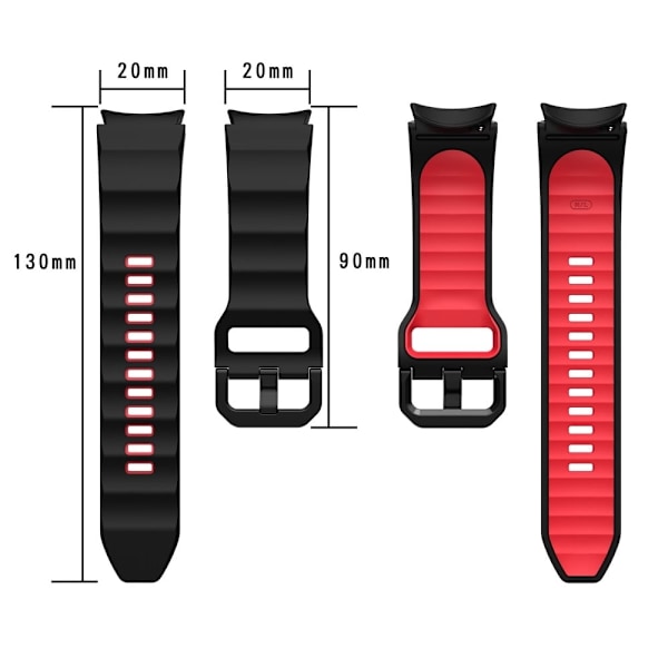 Samsung Galaxy Watch 5 (44mm) / (40mm) / 4 (44mm) / (40mm) kaksivärinen silikonikellon hihna - Punainen / Musta Red