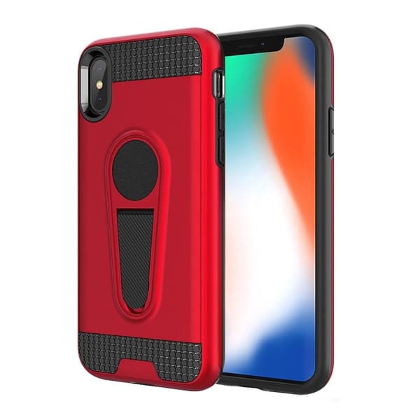 iPhone 9 Plus beskytter cover af hybridmateriale med karbonfibertekstur - Rød Red