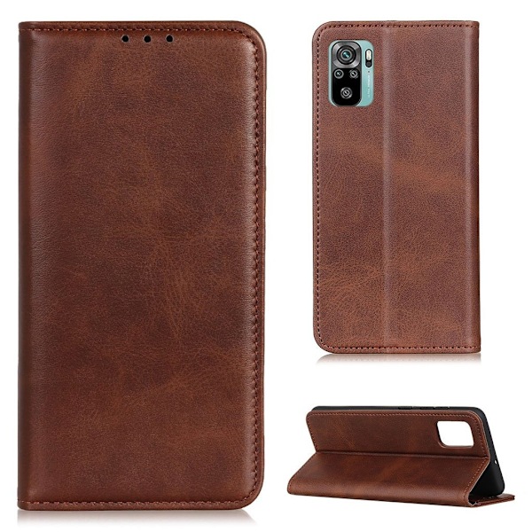 Flip Etui med Pung i Ekte Lær til Xiaomi Redmi Note 10S / Note 10 - Kaffe Brown