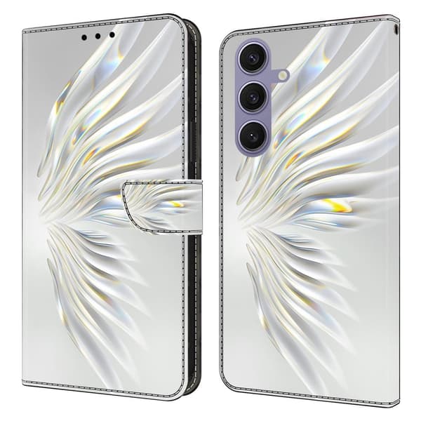 Samsung Galaxy S25+ Plånboksfodral Mönster Tryck Stativ Läder Flip Telefonskal - Kristallvingar Vit
