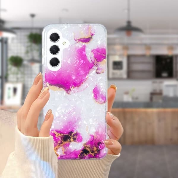Marble Samsung Galaxy A34 5G Etui - Rød Klinkekule Pink