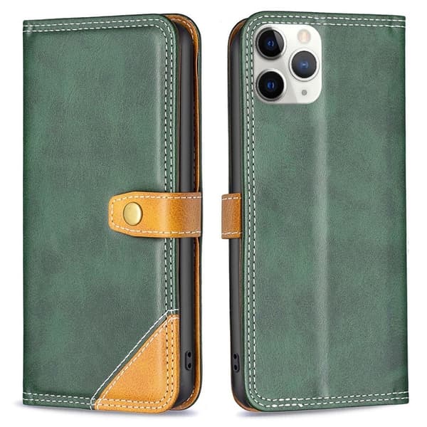 BINFEN tvåfärgat läder iPhone 11 Pro fodral - Grön Grön