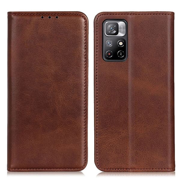 Flip Etui med Pung i Ægte Læder til Xiaomi Redmi Note 11T 5G / Note 11s 5g - Kaffe Brown