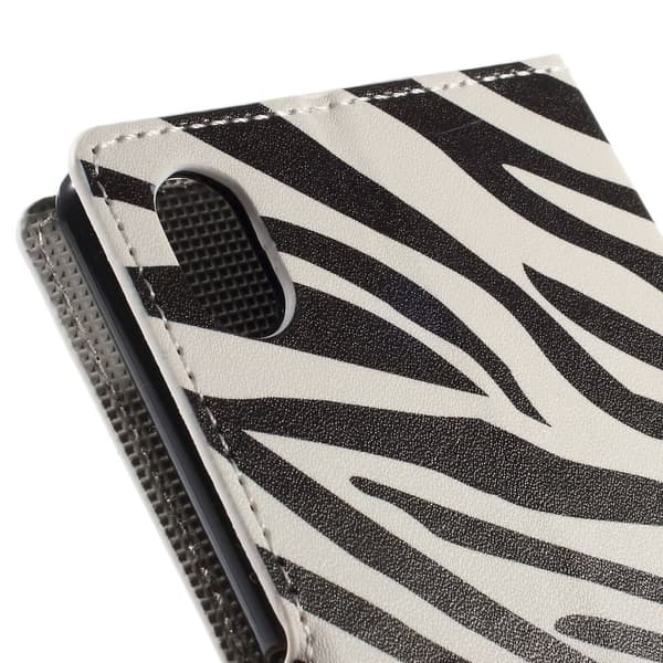 Moberg Sony Xperia M4 Aqua Lær Case med Kortholder - Zebra Striper Multicolor