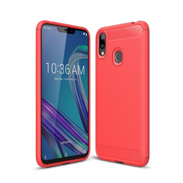 Asus Zenfone Max (M2) Karbonfiber Tekstur Børstet Etui - Rød Red