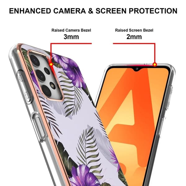 Marmordesign Samsung Galaxy A23 deksel - Lilla Blomster Purple