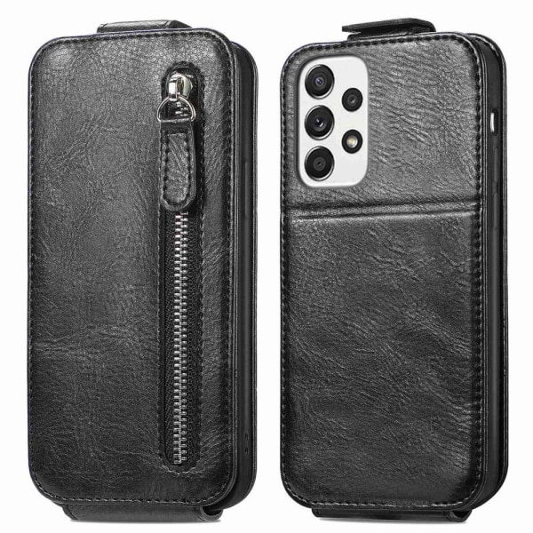 Vertical Flip Phone Etui med Zipper til Samsung Galaxy M32 5G / A32 5g - Sort Black