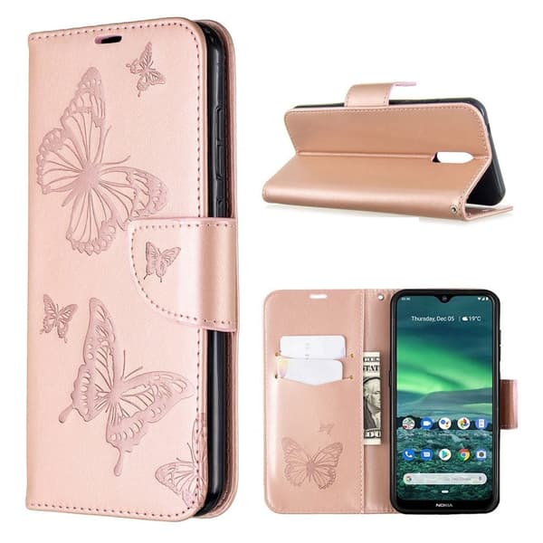 Butterfly Nokia 2.3 skinnveske - Rose Gull Pink