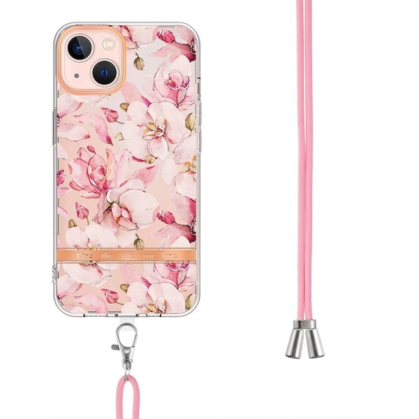 Slim och Hållbar Mjukskal med Handledsband till iPhone 14 - Hc005 Pink Gardenia Rosa