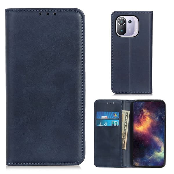 Flip Etui med Pung i Ekte Lær til Xiaomi Mi 11 Pro - Blå Blue