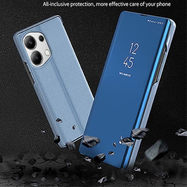 Xiaomi Redmi Note 13 4G Etui View Window Electroplating Leather Phone Deksel Stand - Gull Gold