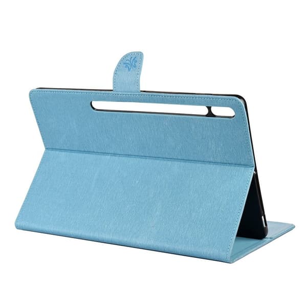 Samsung Galaxy Tab S7 Plus Butterflies Imprint Lær Etui - Blå Blue