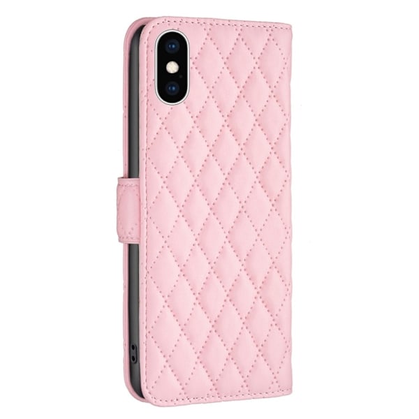 Rombemønster, matt flip-deksel for iPhone Xs Max - Rosa Pink