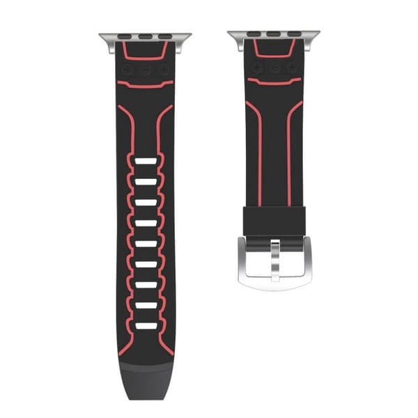 Apple Watch Series 4 44mm ECG mønster silikone Urrem - Sort / Rød Red