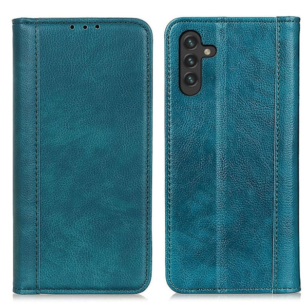 Äkta läder Samsung Galaxy A13 5G fodral med magnetisk stängning Grön