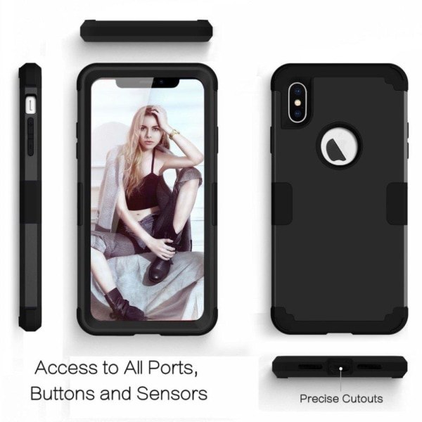 3-delt iPhone Xs Max hybrid etui i silikone - Sort Black