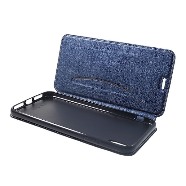 iPhone Xs Max auto-absorberende flip etui i læder - Mørkeblå Blue