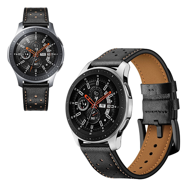 Samsung Galaxy Watch (46mm) ægte læder Urrem - Sort Black