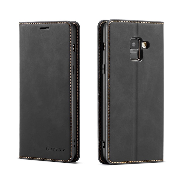 FORWENW Samsung Galaxy A8 (2018) plånboksfodral i läder - svart Svart