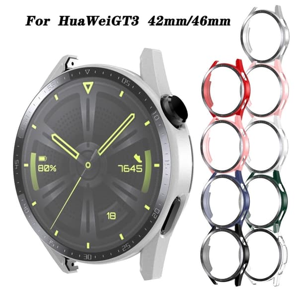 Huawei Watch GT 3 (46mm) matte cover + tempered glass dial plate - Silver Silvergrå