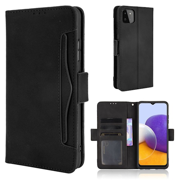Modern-styled Læder Pung Etui til Samsung Galaxy A22 5g - Sort Black