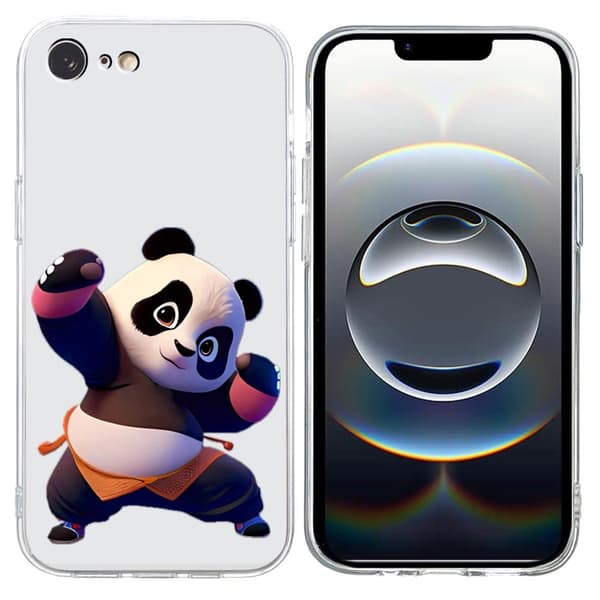 iPhone 16e-etui Mykt, fleksibelt bakdeksel med mønsterutskrift - Panda Black