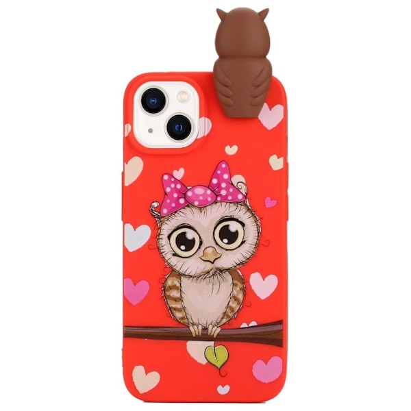 Cute 3D iPhone 14 Plus cover - Rød Ugle Red