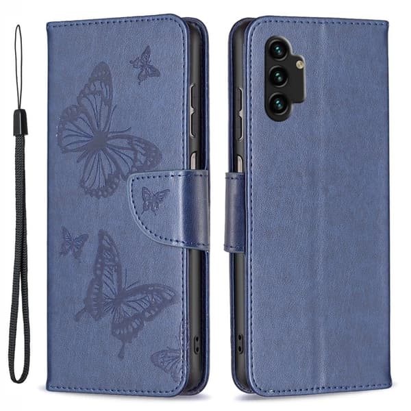 Sommerfugl Samsung Galaxy A13 4G Flip Etui - Mørkeblå Blue