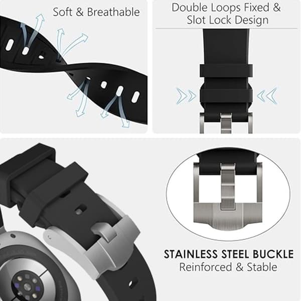 Samsung Galaxy Watch Ultra 47mm silikoneurrem Justerbar rem med sort spænde - Sort + Grå Black